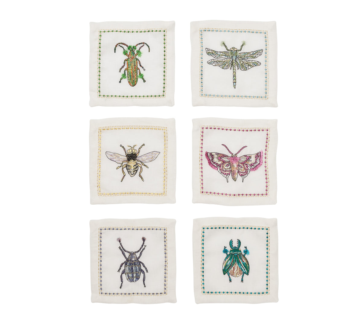 Garden Party Cocktail Napkins in White & Multi, Set of 6 in a Gift Box
