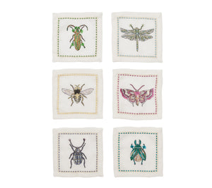 Garden Party Cocktail Napkins in White & Multi, Set of 6 in a Gift Box