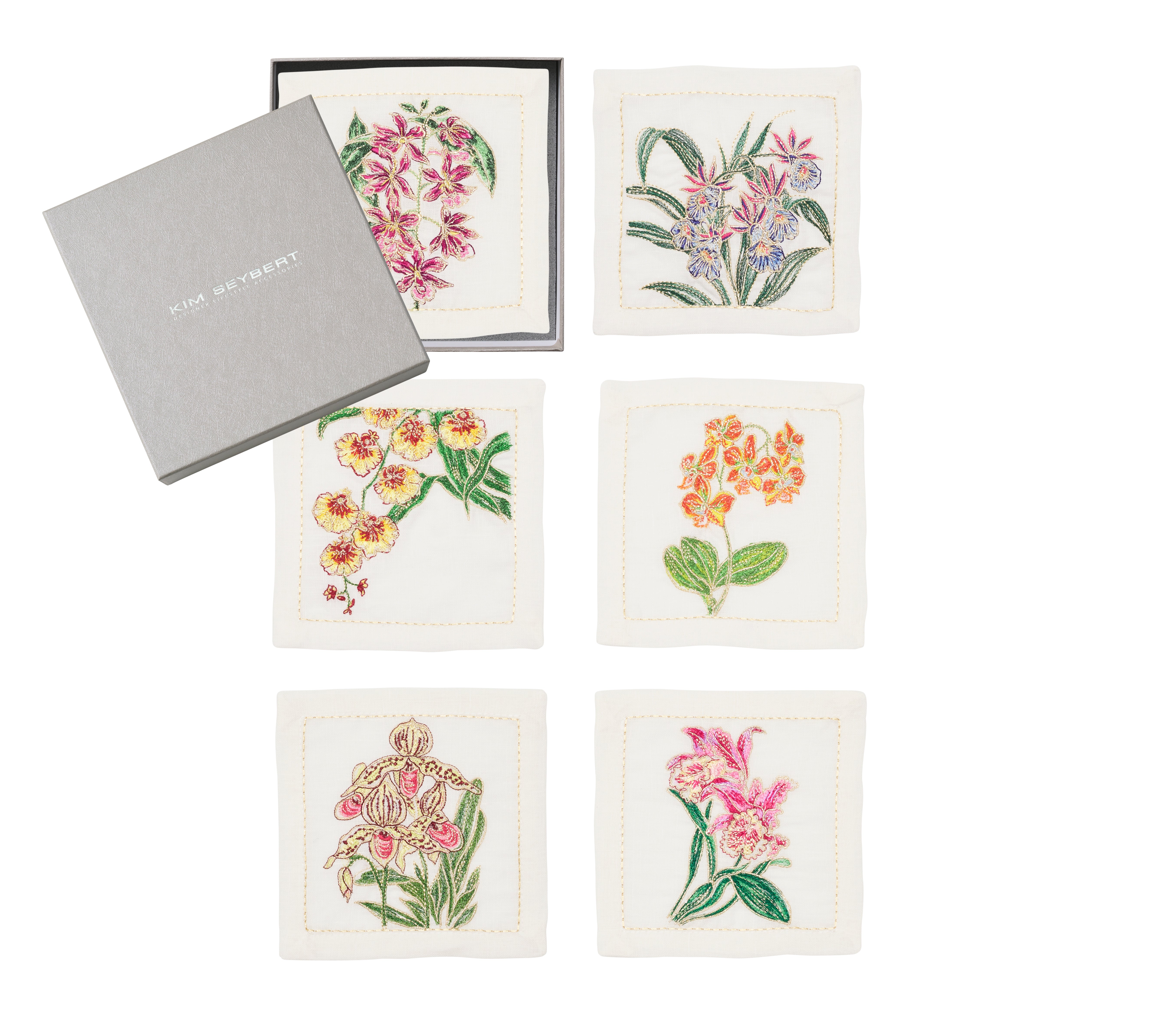 Orchid Cocktail Napkin in White & Multi, Set of 6
