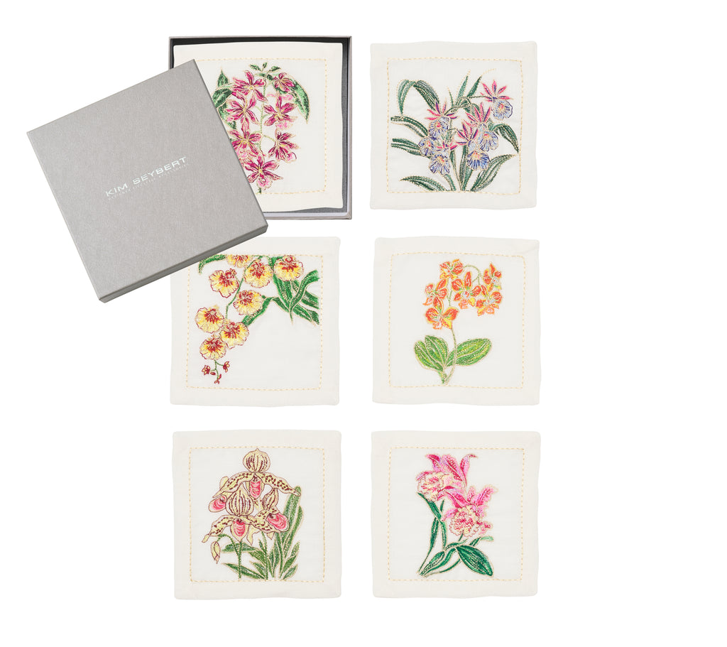Orchid Cocktail Napkin in White & Multi, Set of 6