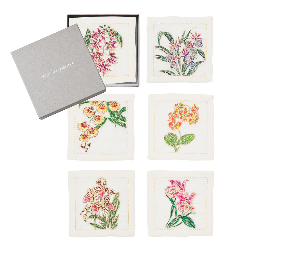 Orchid Cocktail Napkin in White & Multi, Set of 6