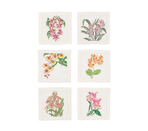Orchid Cocktail Napkin in White & Multi, Set of 6