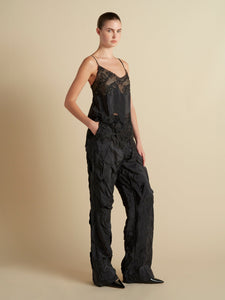 Pinstripe Camisole with Lace Inlay in Navy