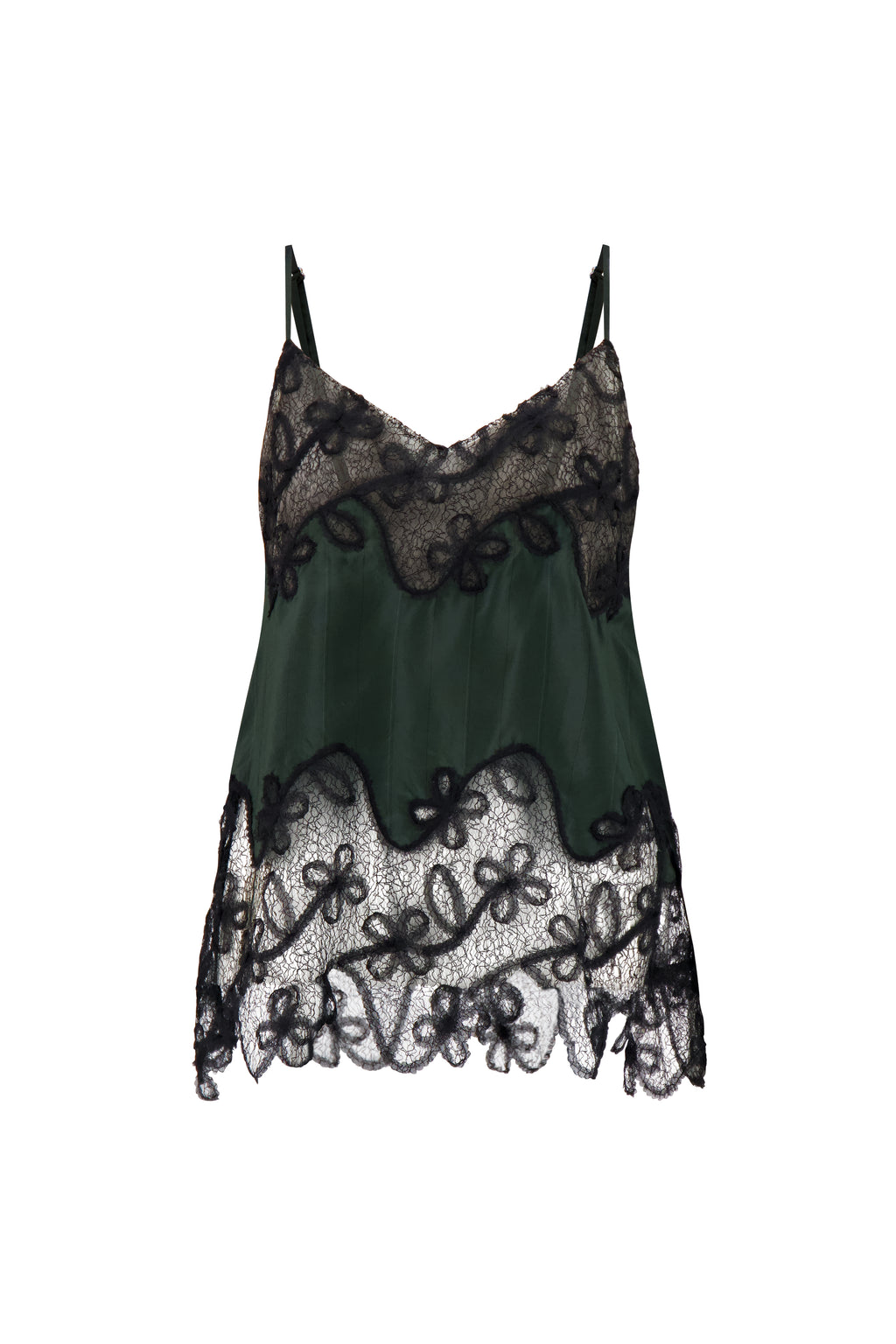 Pinstripe Camisole with Lace Inlay in Pine
