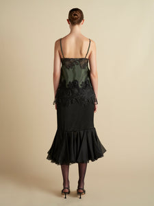 Pinstripe Camisole with Lace Inlay in Pine
