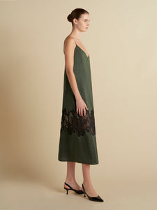 Pinstripe Slipdress with Lace Inlay in Pine