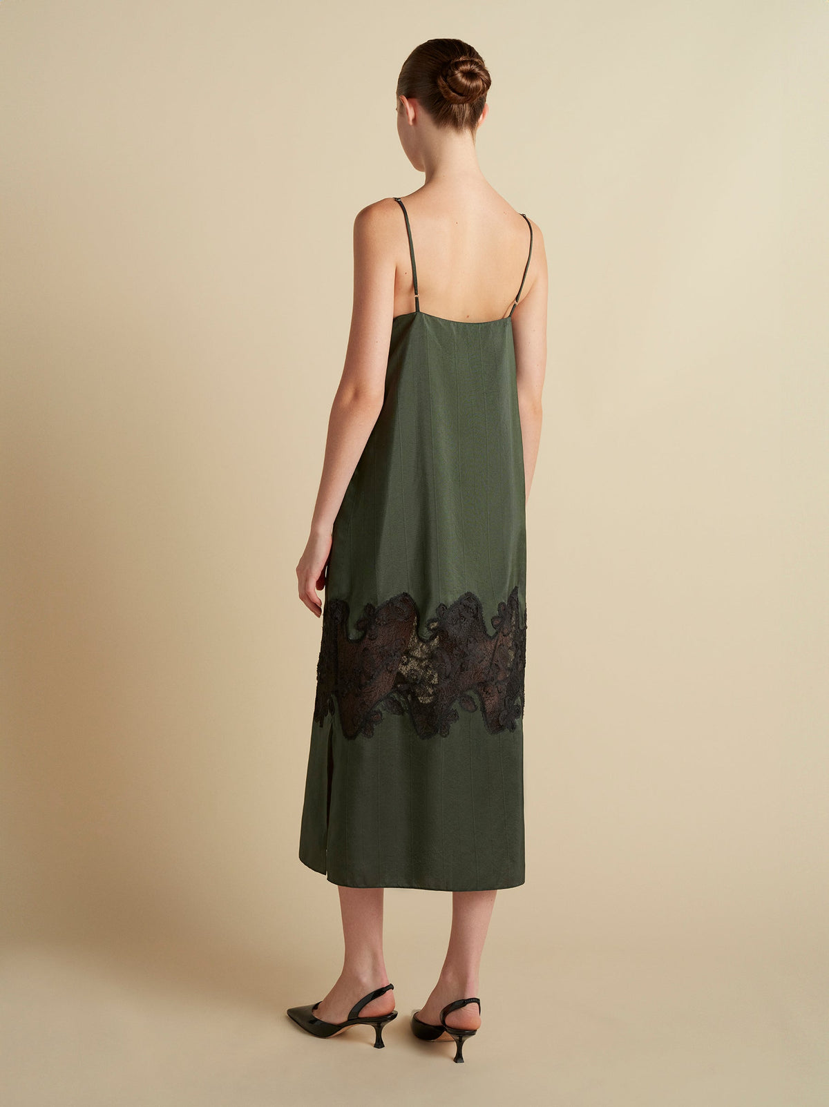Pinstripe Slipdress with Lace Inlay in Pine