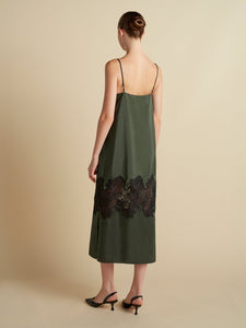 Pinstripe Slipdress with Lace Inlay in Pine
