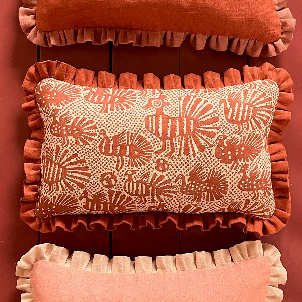 Sirin Terracotta Print Cushion with Terracotta Frill