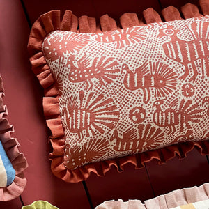 Sirin Terracotta Print Cushion with Terracotta Frill