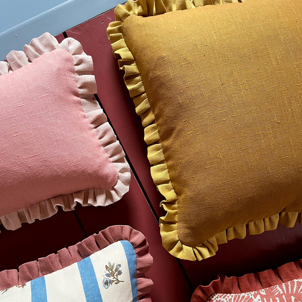 Old Gold Cushion with Ochre Frill