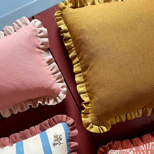 Old Gold Cushion with Ochre Frill