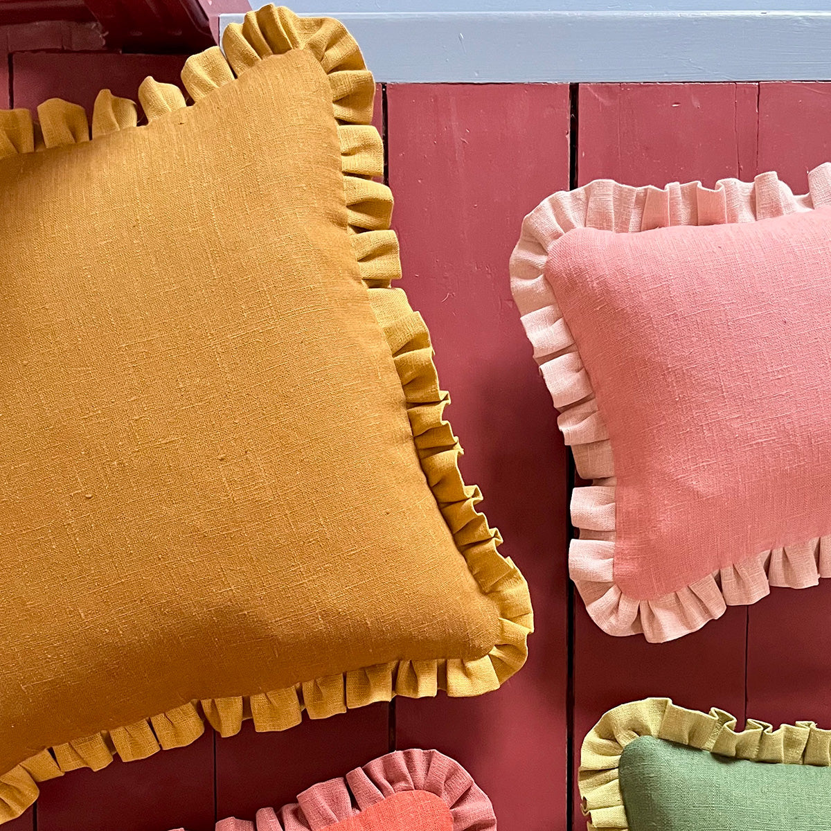 Old Gold Cushion with Ochre Frill