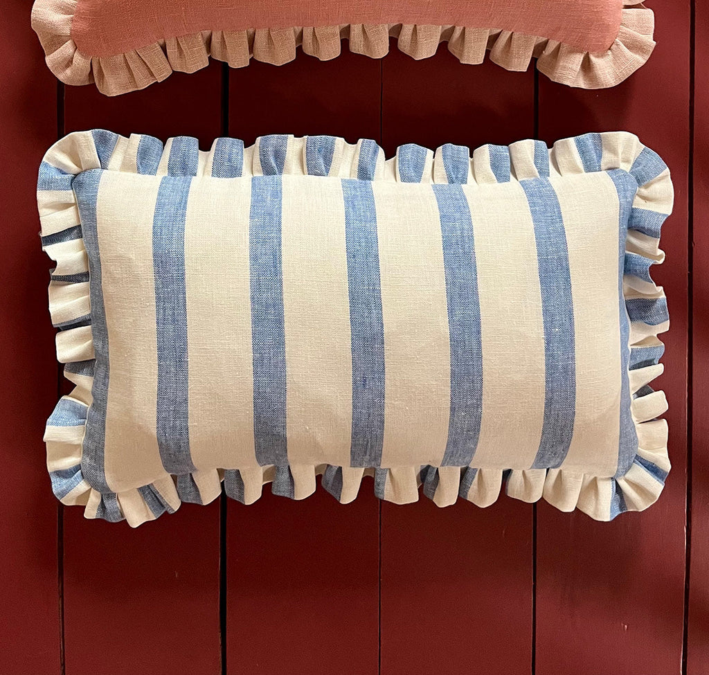 Bold Stripe Cushion in Cornflower Blue with Matching Frill