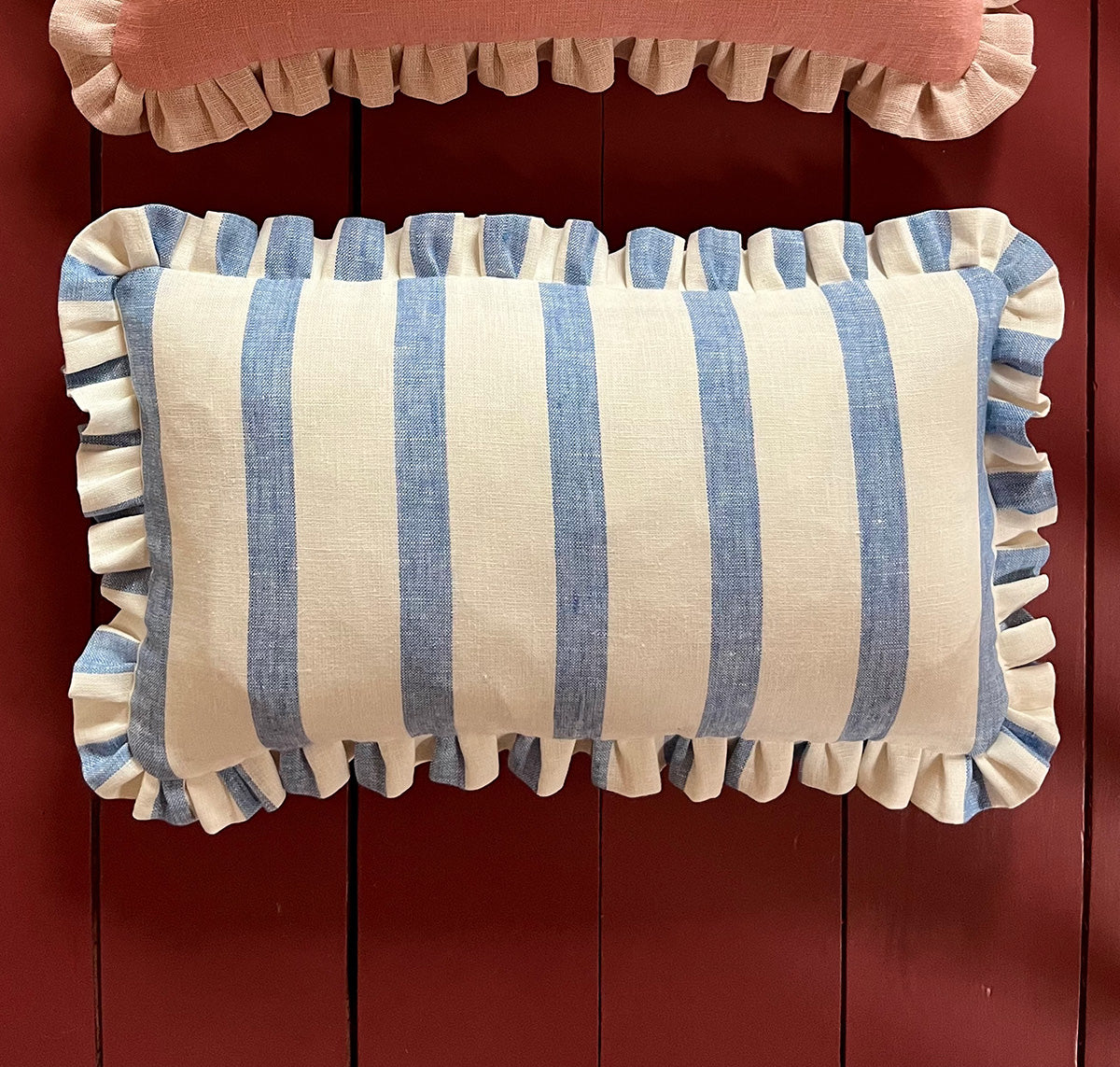Bold Stripe Cushion in Cornflower Blue with Matching Frill