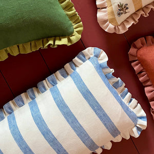 Bold Stripe Cushion in Cornflower Blue with Matching Frill