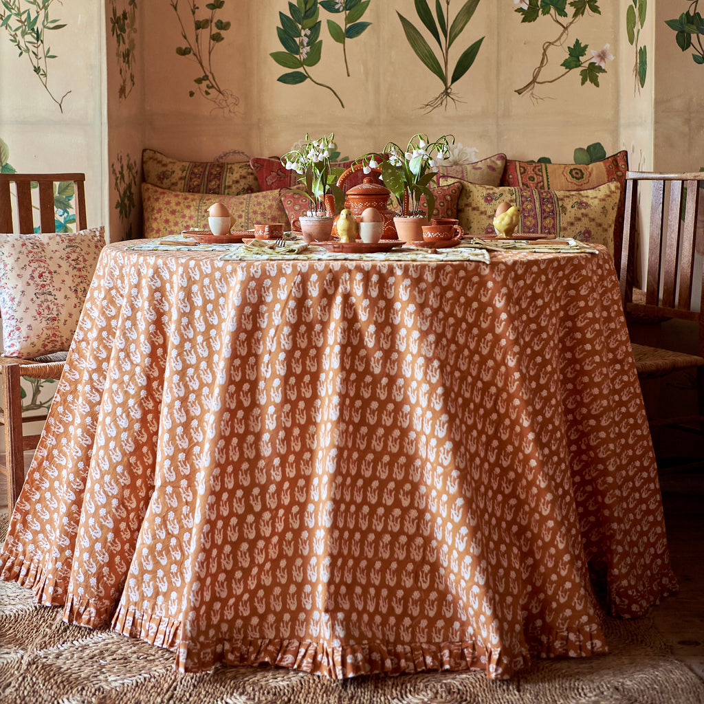 Caramel Floral Cotton Tablecloth