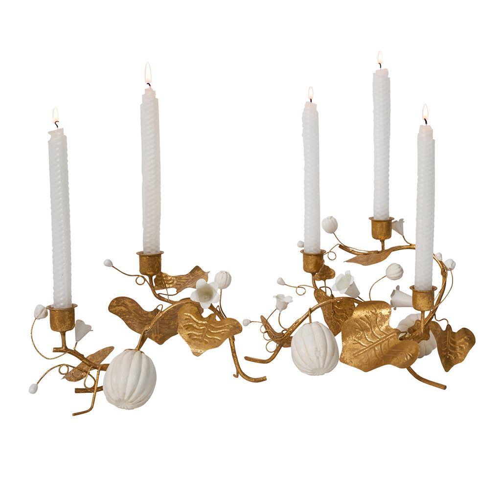 Forest Walk Pumpkin & Vine Double Candlestick Holder in Gold