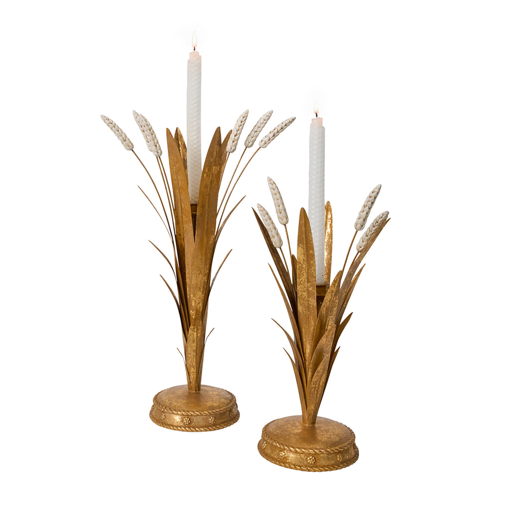 Forest Walk Wheat 17" Candlestick in Gold