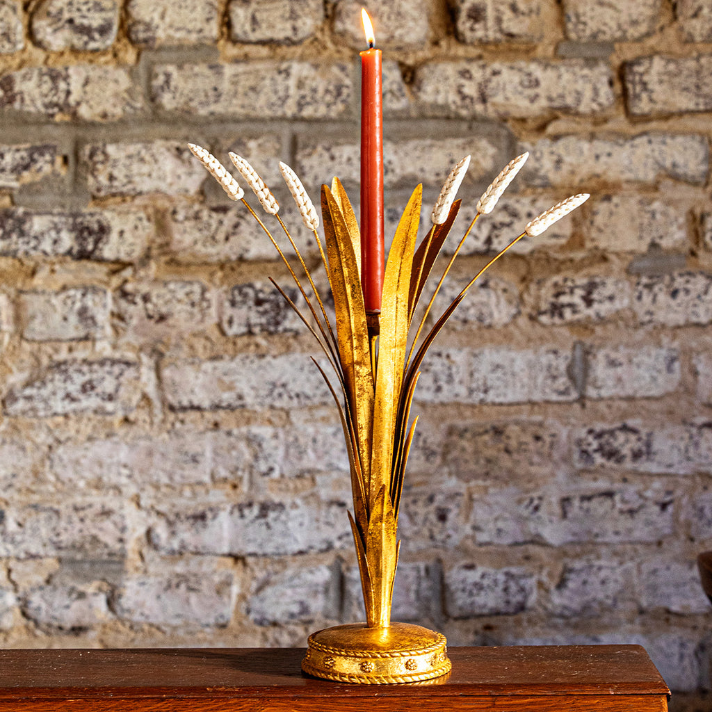 Forest Walk Wheat 17" Candlestick in Gold