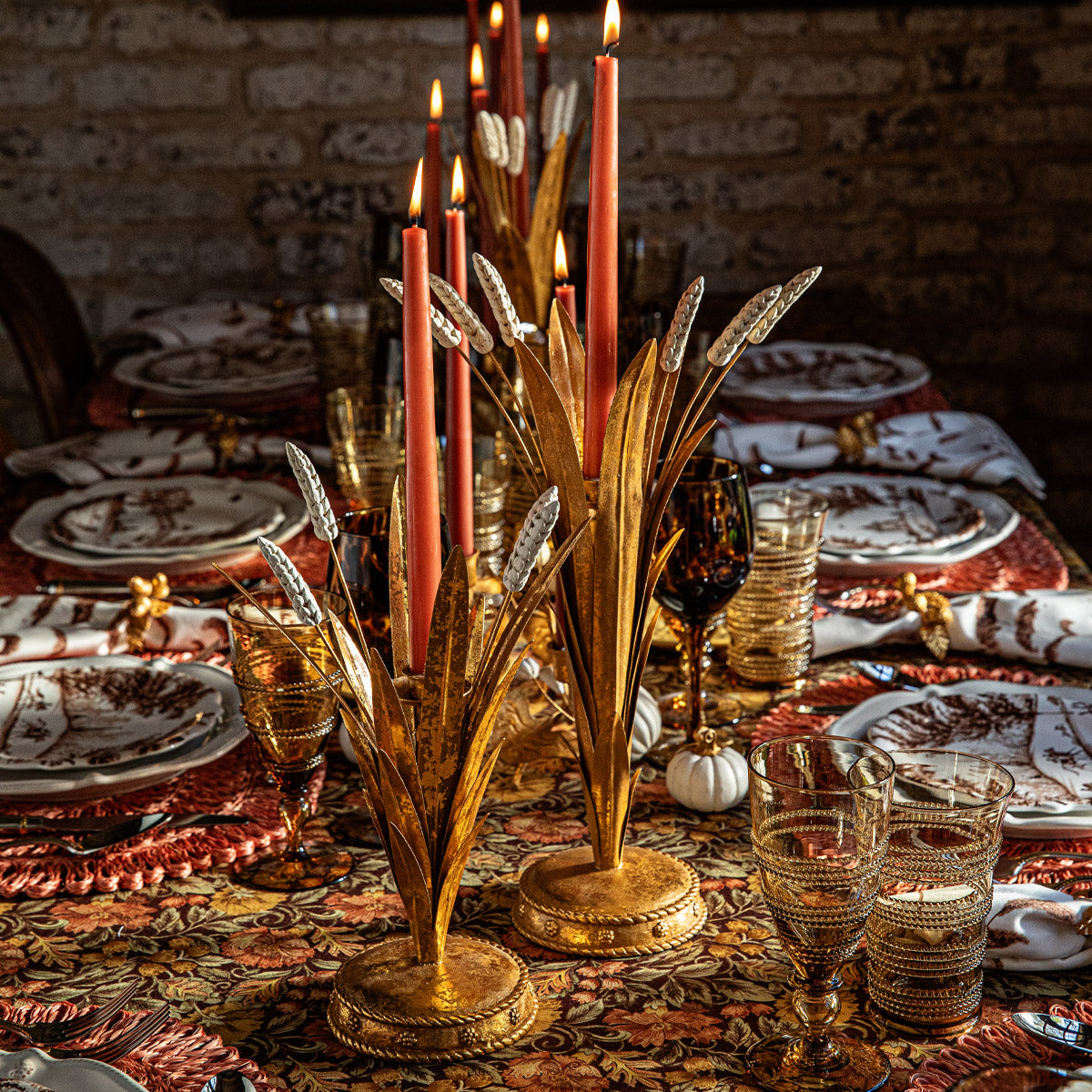 Forest Walk Wheat 17" Candlestick in Gold