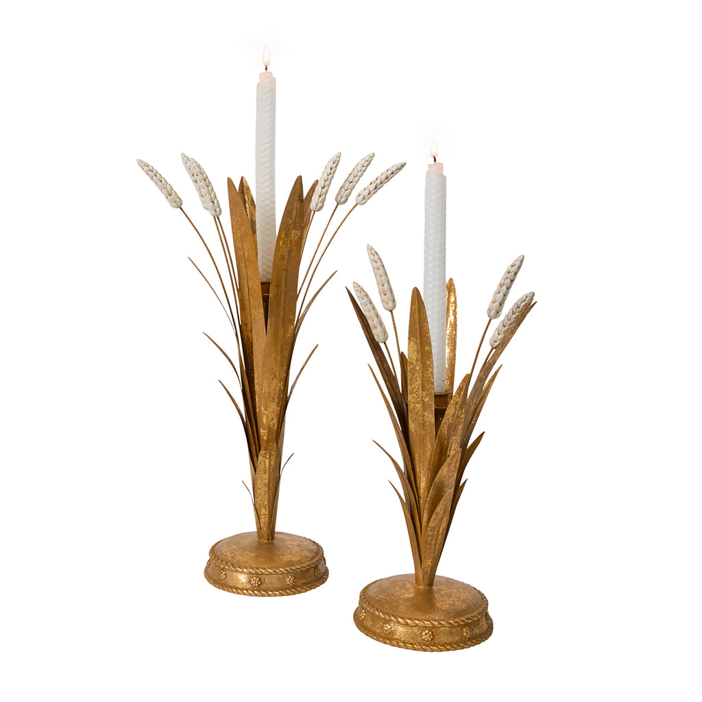 Forest Walk Wheat 13" Candlestick in Gold