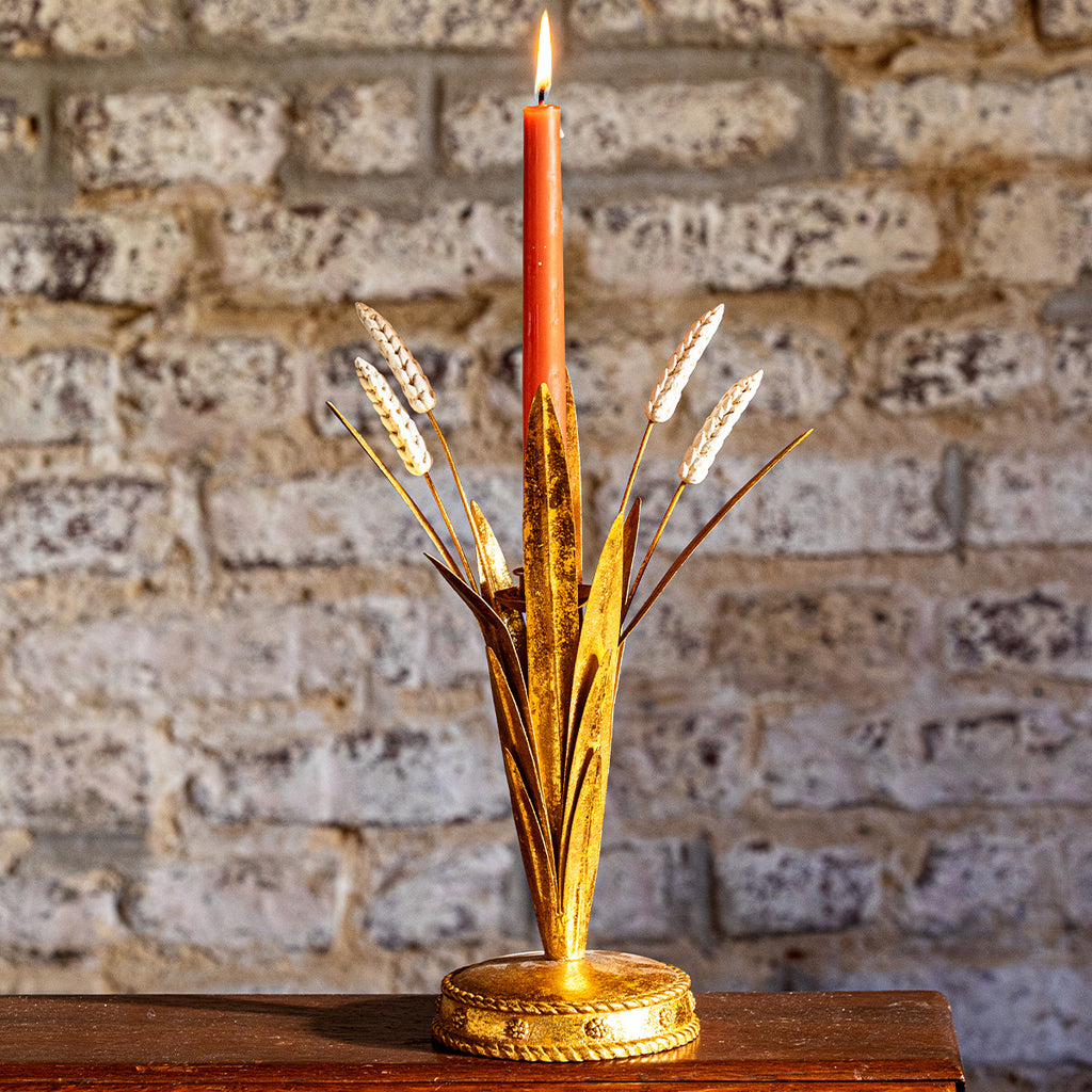 Forest Walk Wheat 13" Candlestick in Gold