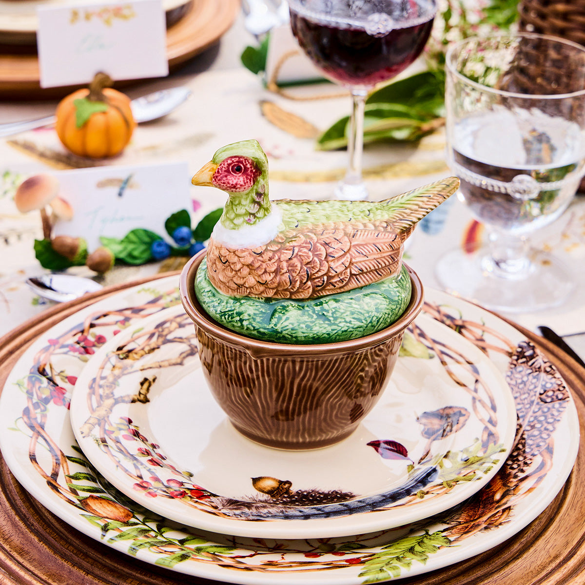 Forest Walk Pheasant Bowl with Lid in Multi