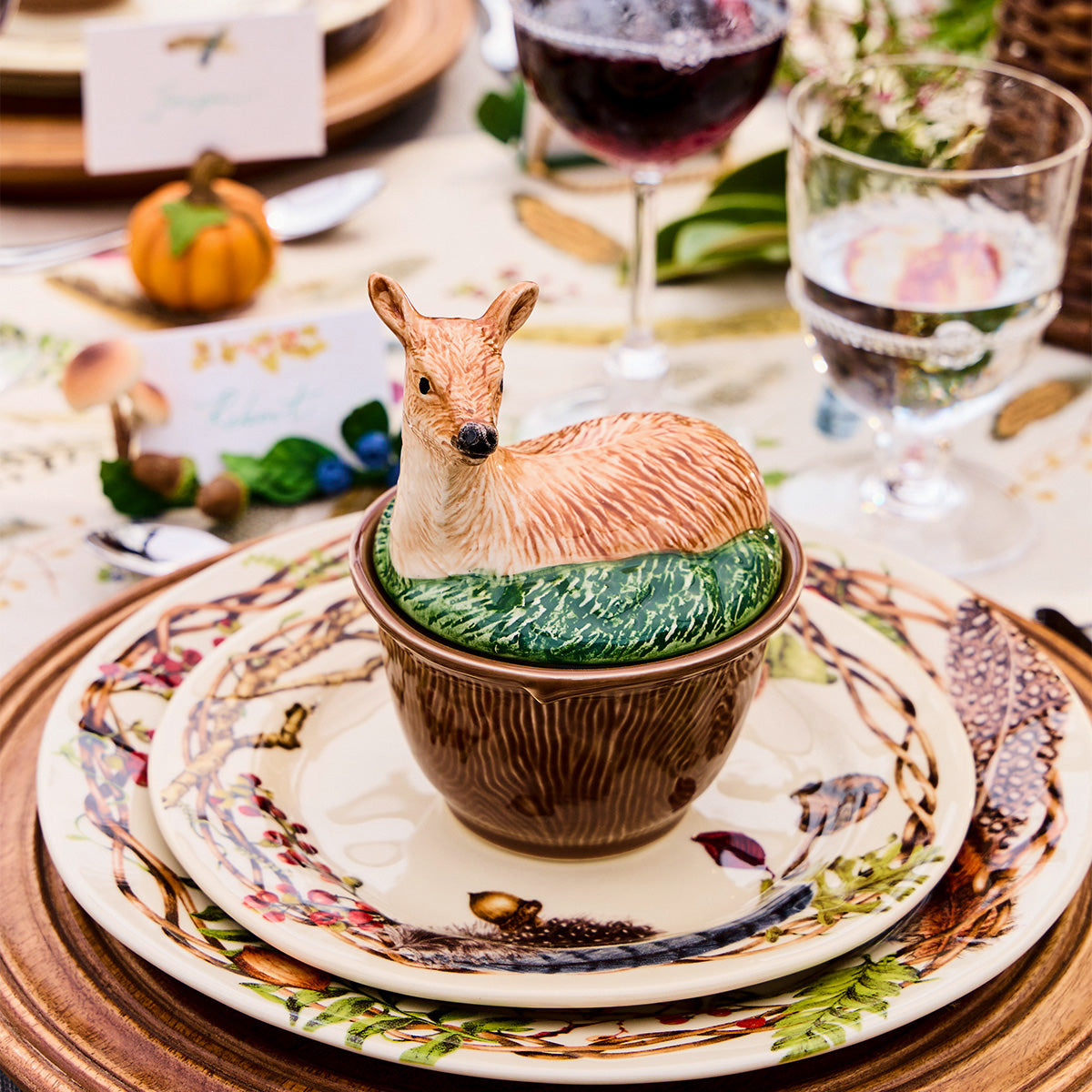 Forest Walk Deer Bowl with Lid in Multi