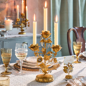 Forest Walk Holly 13" Centerpiece Candelabra in Gold/Silver