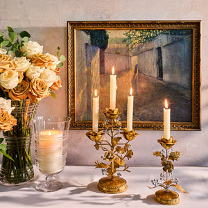 Forest Walk Holly 13" Centerpiece Candelabra in Gold/Silver