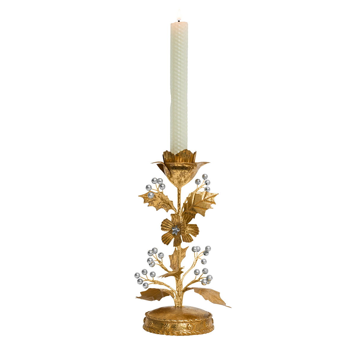 Forest Walk Holly 9" Candlestick in Gold/Silver