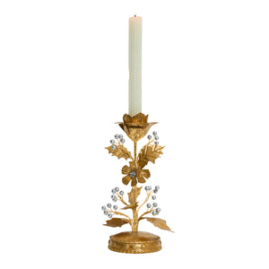 Forest Walk Holly 9" Candlestick in Gold/Silver
