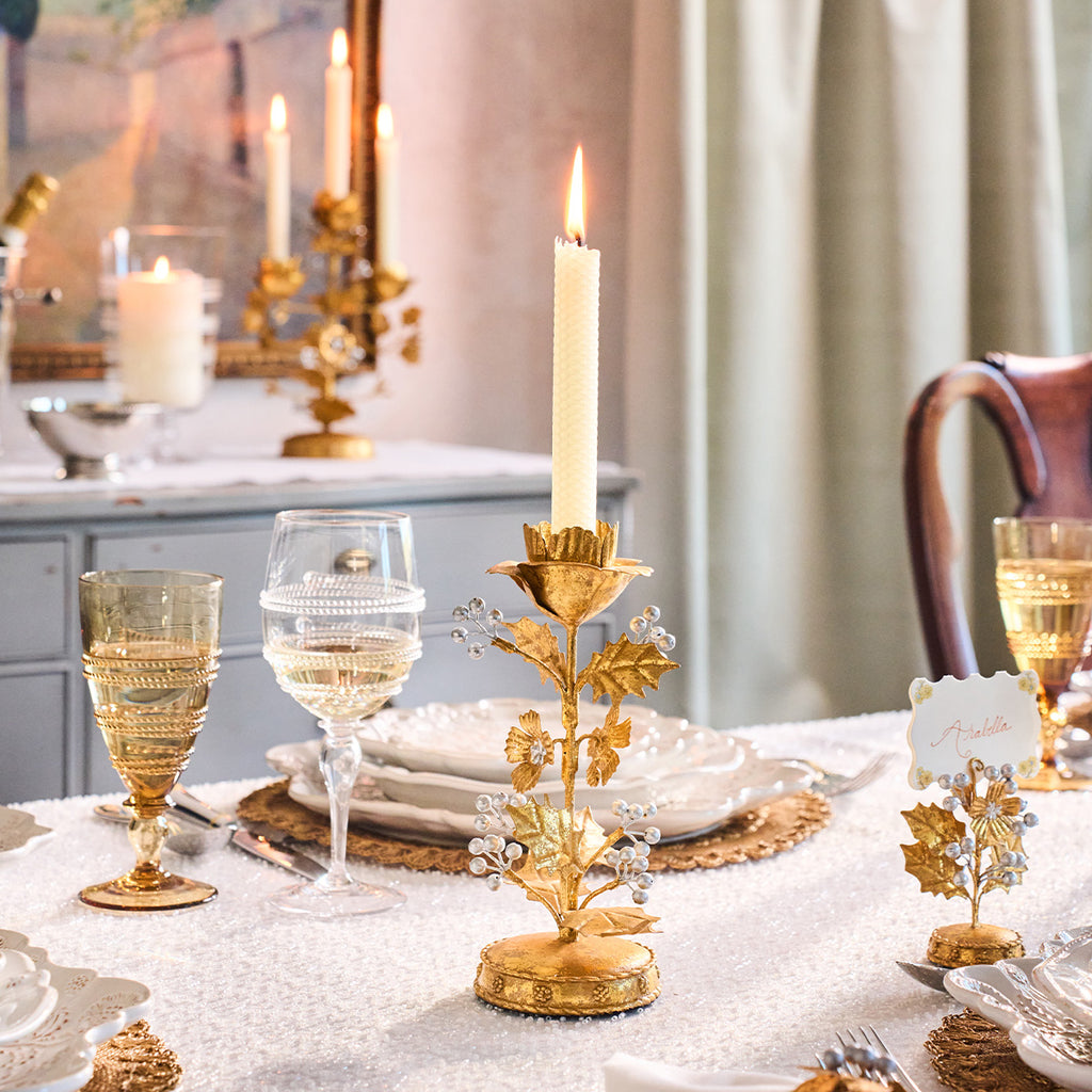Forest Walk Holly 9" Candlestick in Gold/Silver