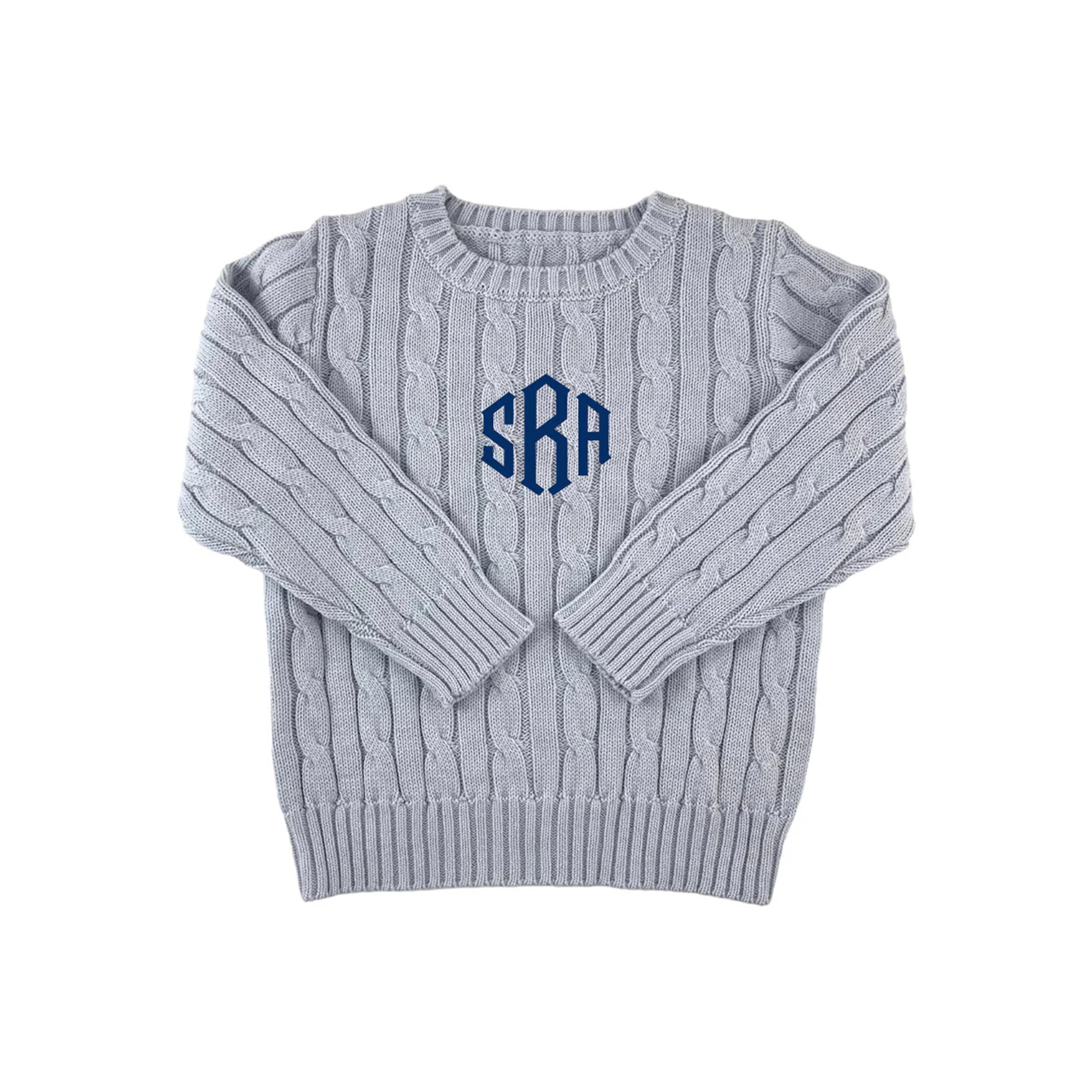 Cable Crewneck Knit Sweater in Light Blue