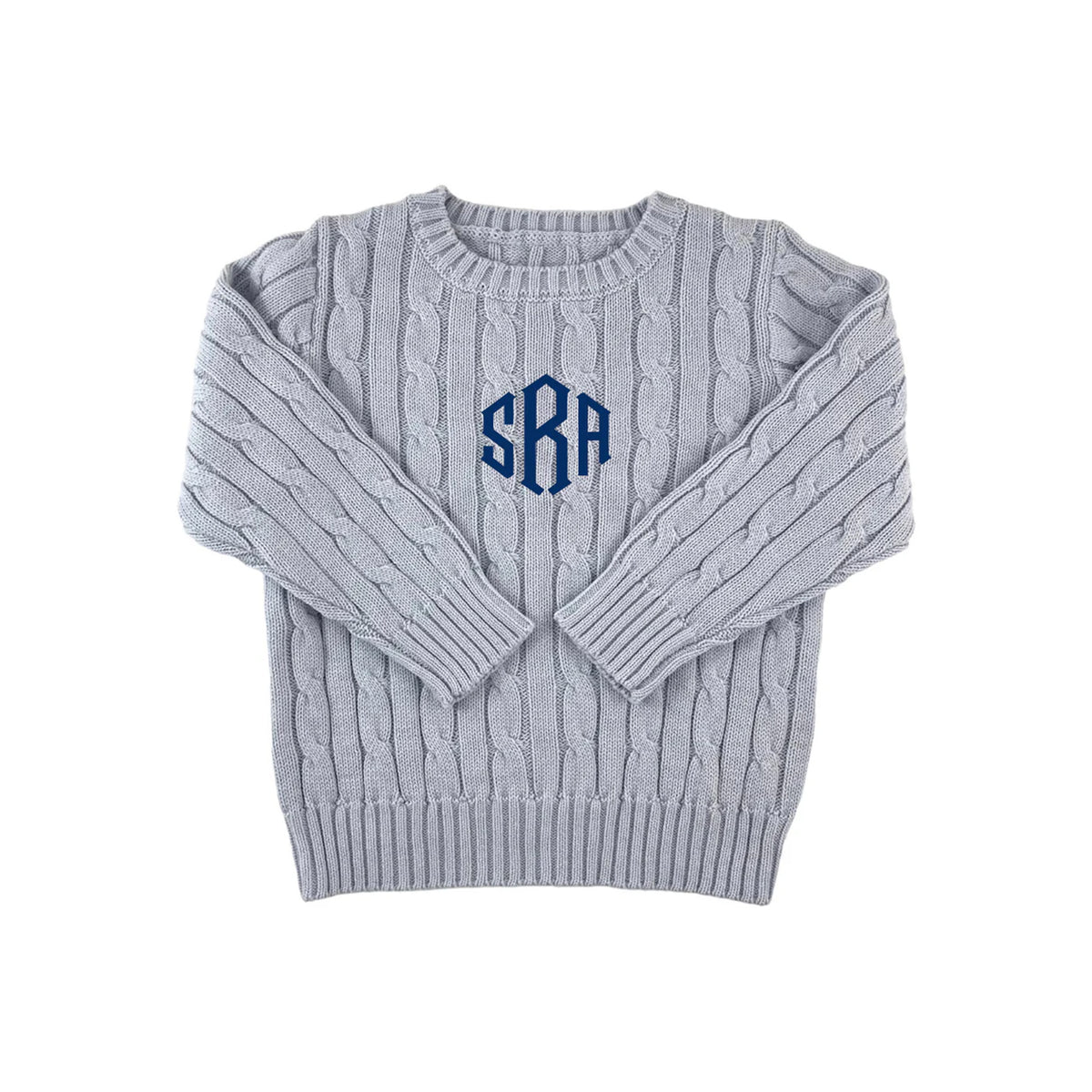 Cable Crewneck Knit Sweater in Light Blue