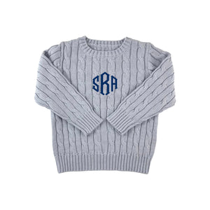 Cable Crewneck Knit Sweater in Light Blue