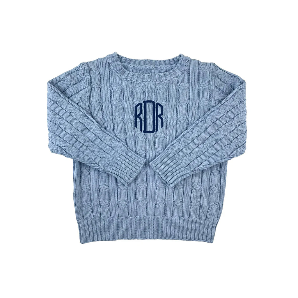 Cable Crewneck Knit Sweater in Medium Blue