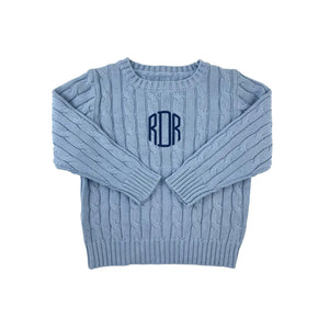 Cable Crewneck Knit Sweater in Medium Blue
