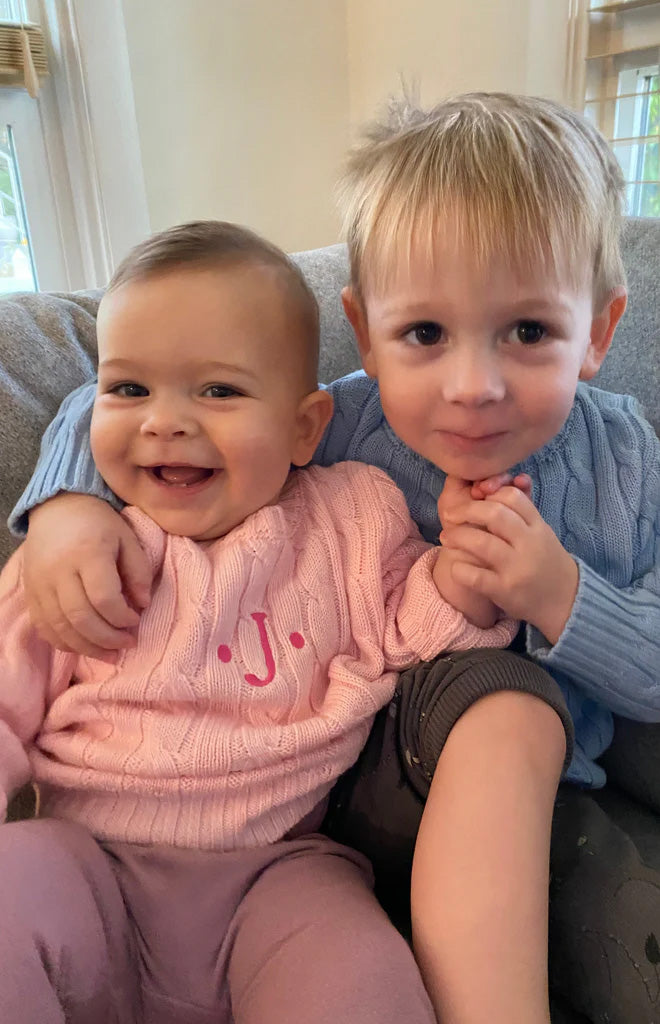 Cable Crewneck Knit Sweater in Medium Blue