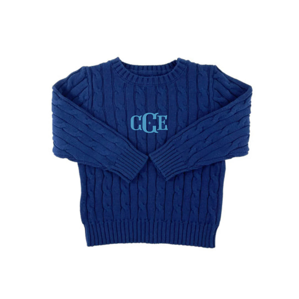 Cable Crewneck Knit Sweater in Navy