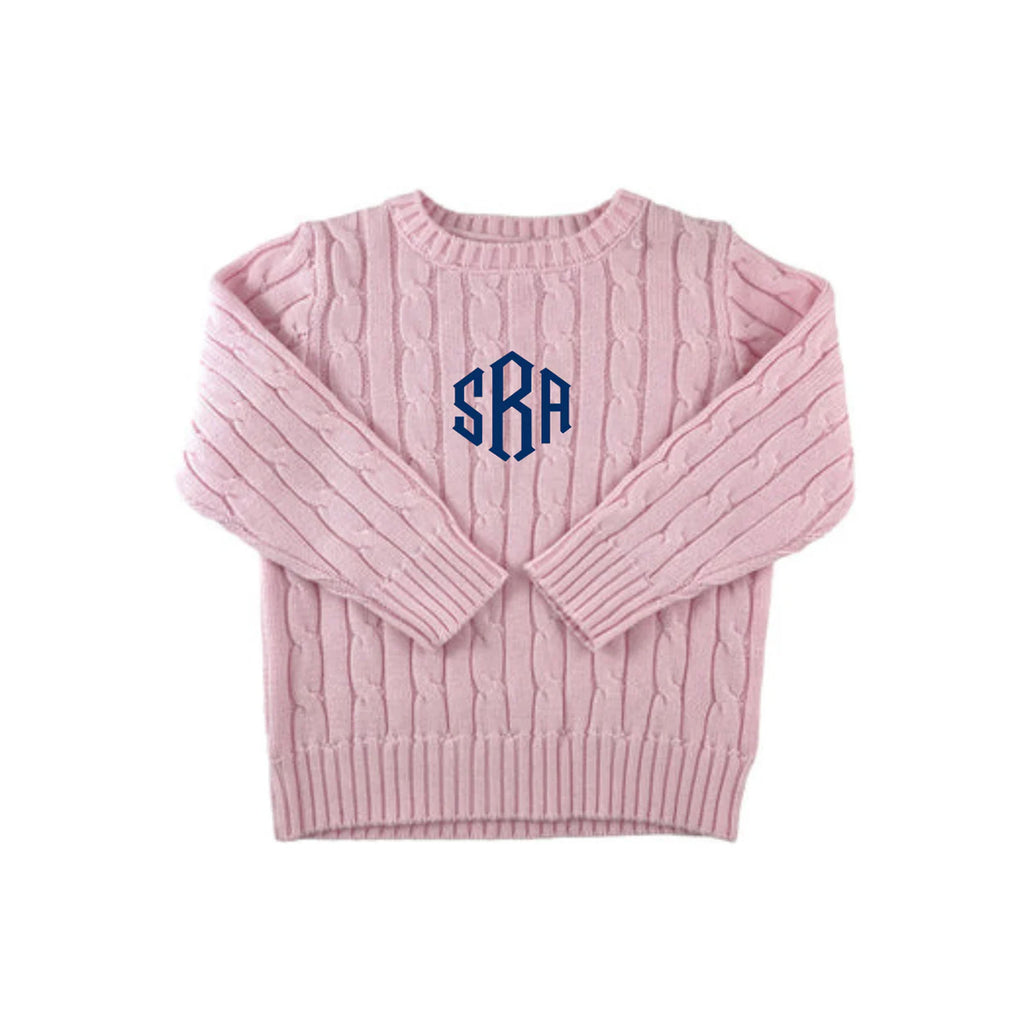 Cable Crewneck Knit Sweater in Pink