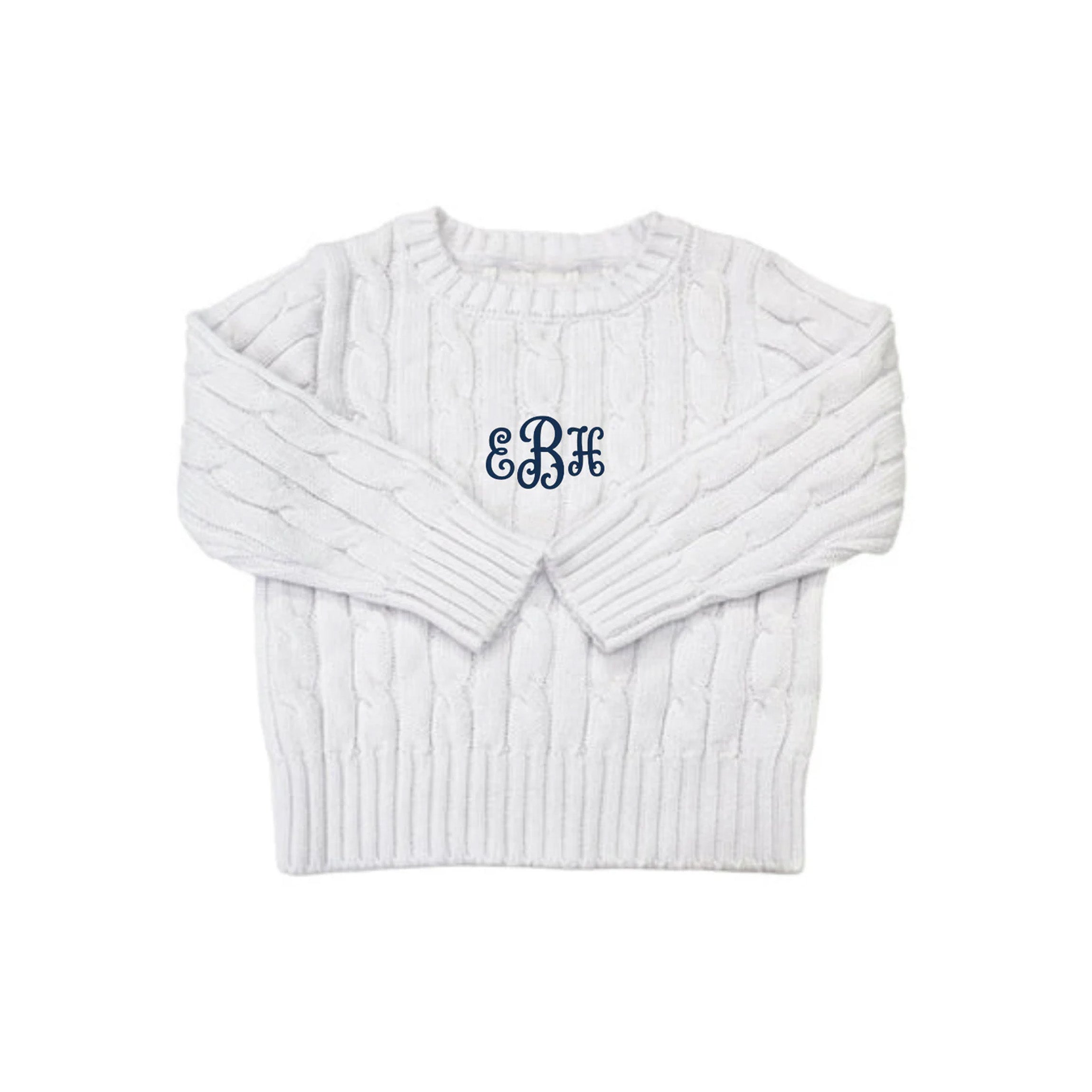 Cable Crewneck Knit Sweater in White