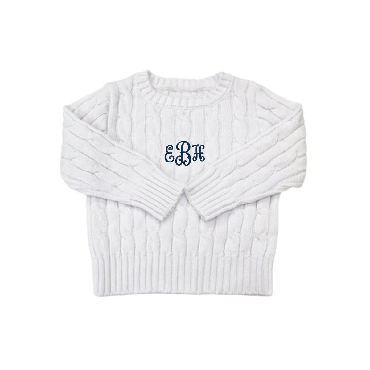 Cable Crewneck Knit Sweater in White