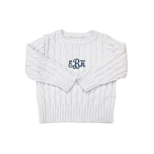 Cable Crewneck Knit Sweater in White