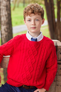 Little English traditional children's clothing.  Unisex red cable knit sweater for Fall