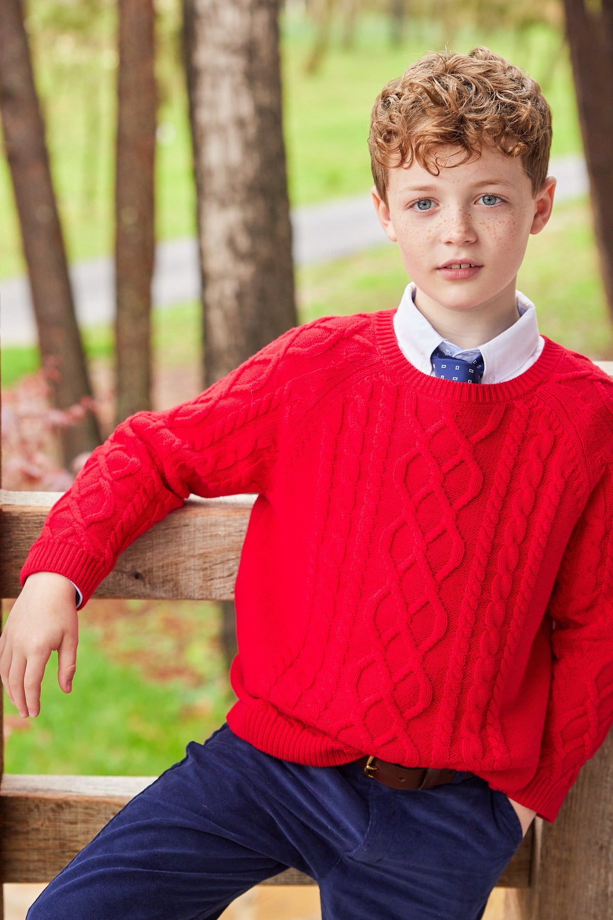 Little English traditional children's clothing.  Boy's navy patterned neck tie for formal occasions.