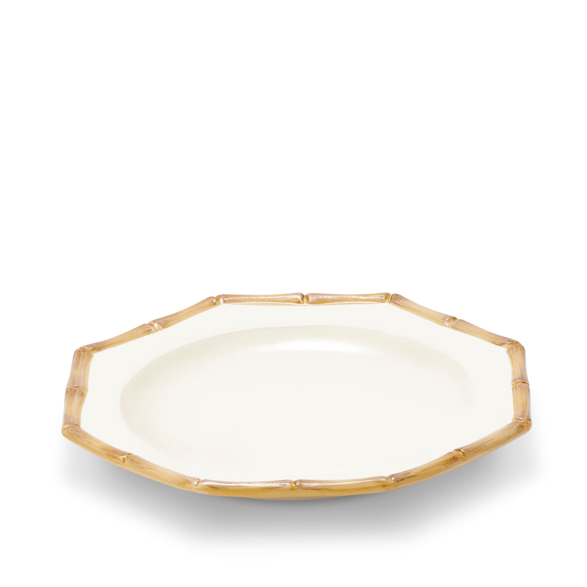Close-up view of Caleen Salad Plate showcasing its hand-painted bamboo rim and geometric shape on a white background