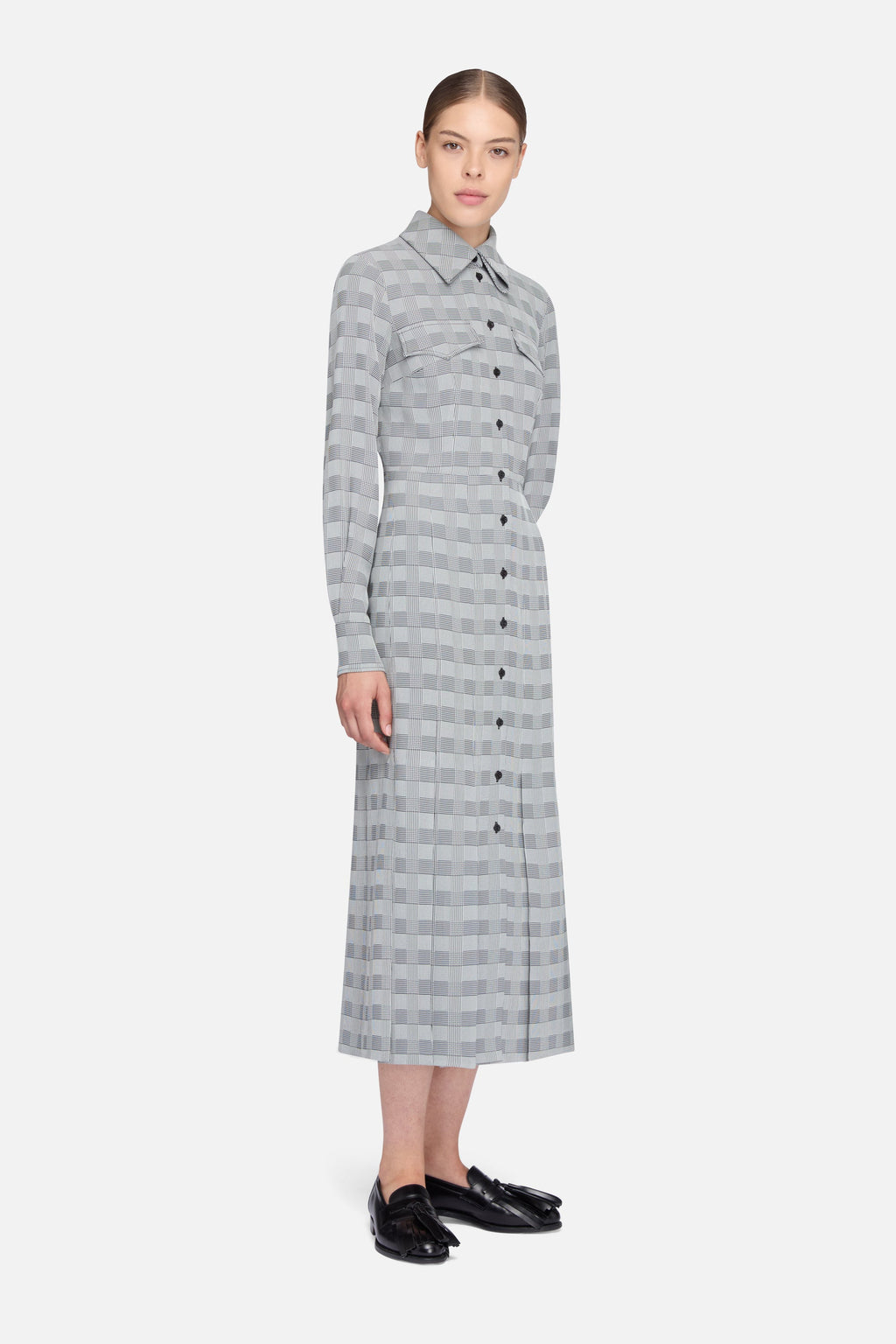 Caliste Dress in Black & White Prince of Wale Check