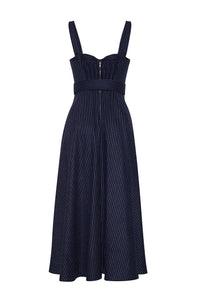 Calypso Dress in Navy Chalk Stripe